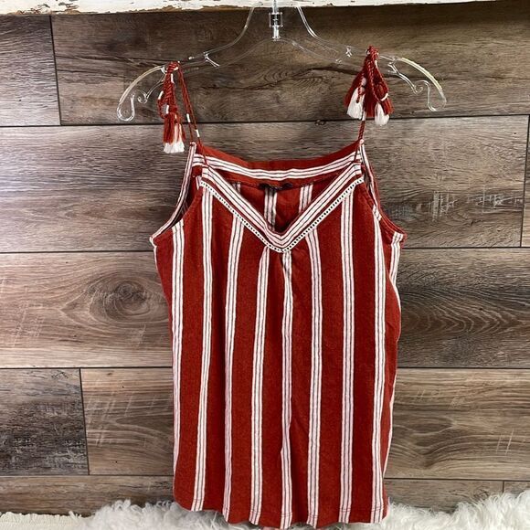 KIABI Ladies Tassel String Strap Tank Cotton Linen Flax Top Shirt Size Medium - Picture 3 of 10